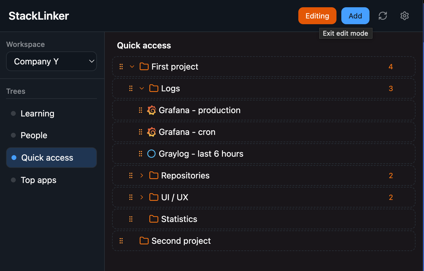 Edit mode in browser extension with drag & drop
