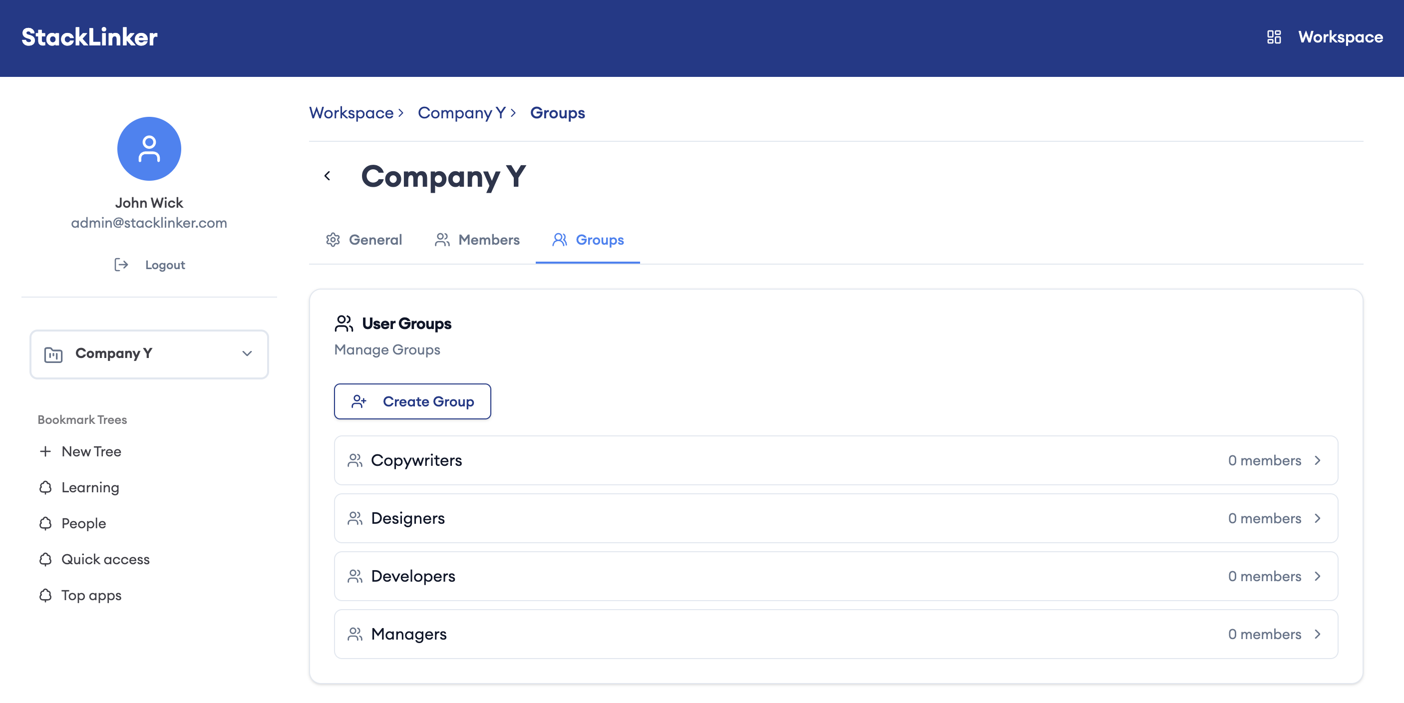 Group management in workspace
